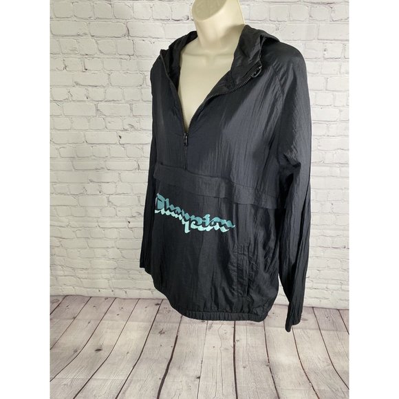 Champion Black Lightweight Half Zip Hooded Wind Breaker Zip Pockets Women’s L - Picture 3 of 9
